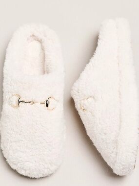 Anthropologie Maeve Sherpa Fleece Bit Scuff Slippers Size S 6-7 (Z22-E)